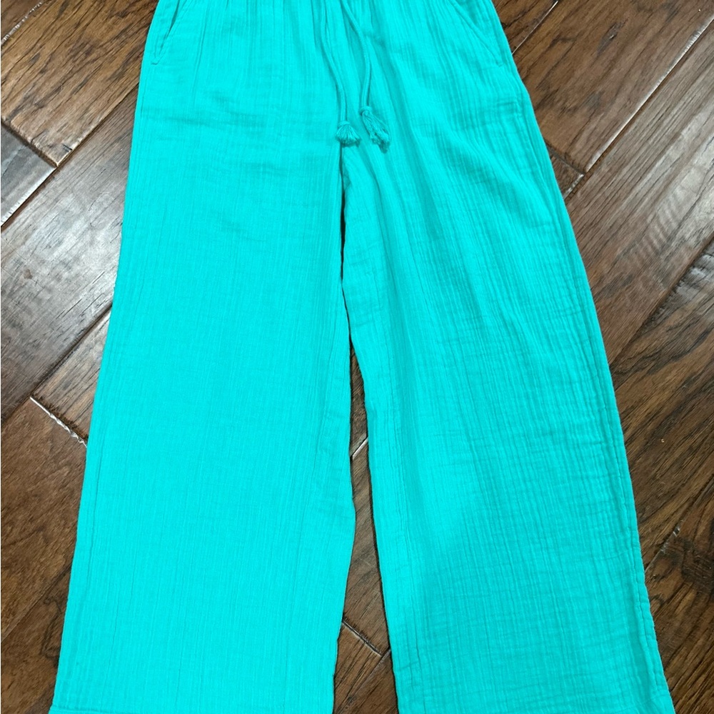 Turquoise Two-Piece Linen Set - Picture 2 of 5
